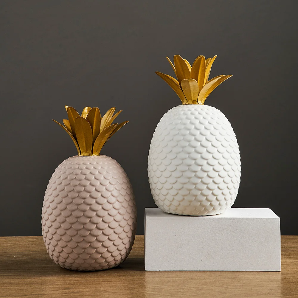 

Modern home decoration striped resin jewelry light luxury ceramic scaly pineapple ornaments