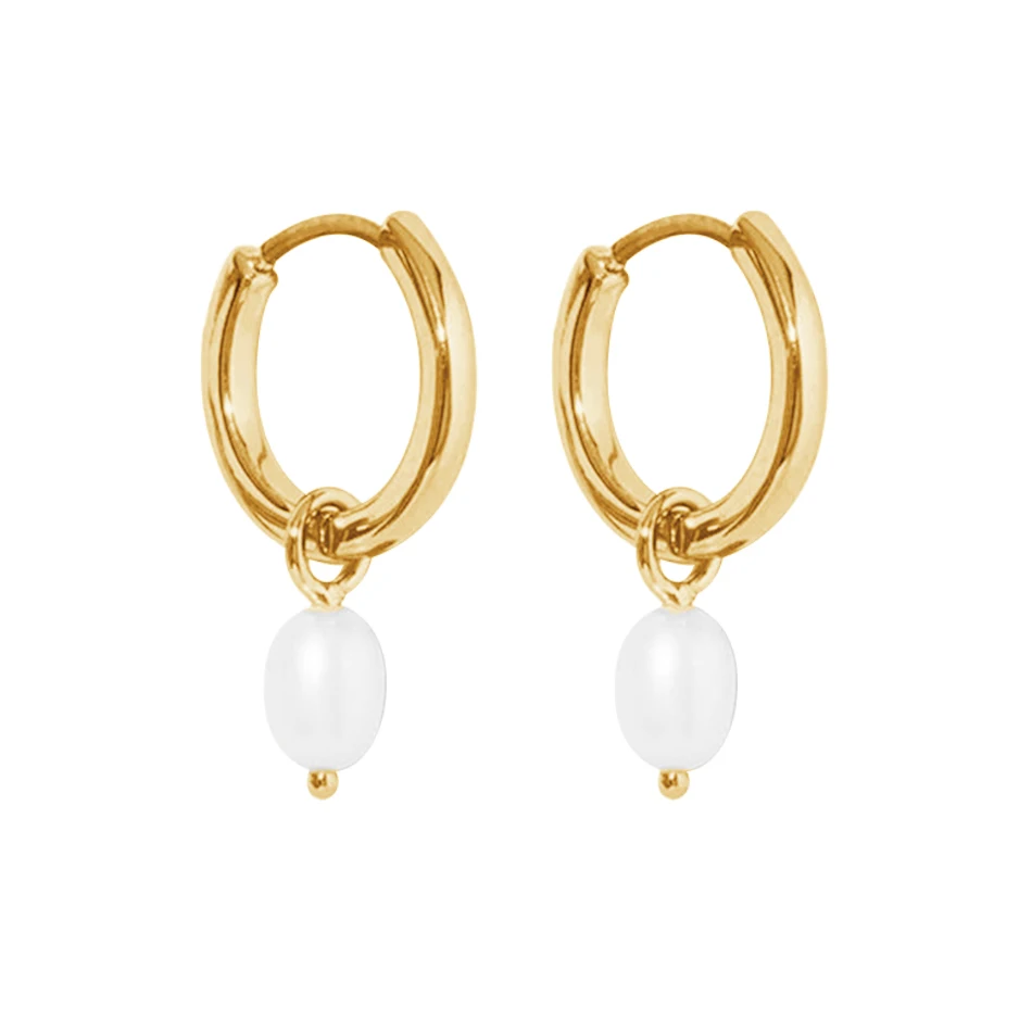 

Wholesale Fine Jewelry For Women 925 Sterling Silver Pearl Earrings 18k Gold Plated Fresh Water Pearl Hoop Earrings