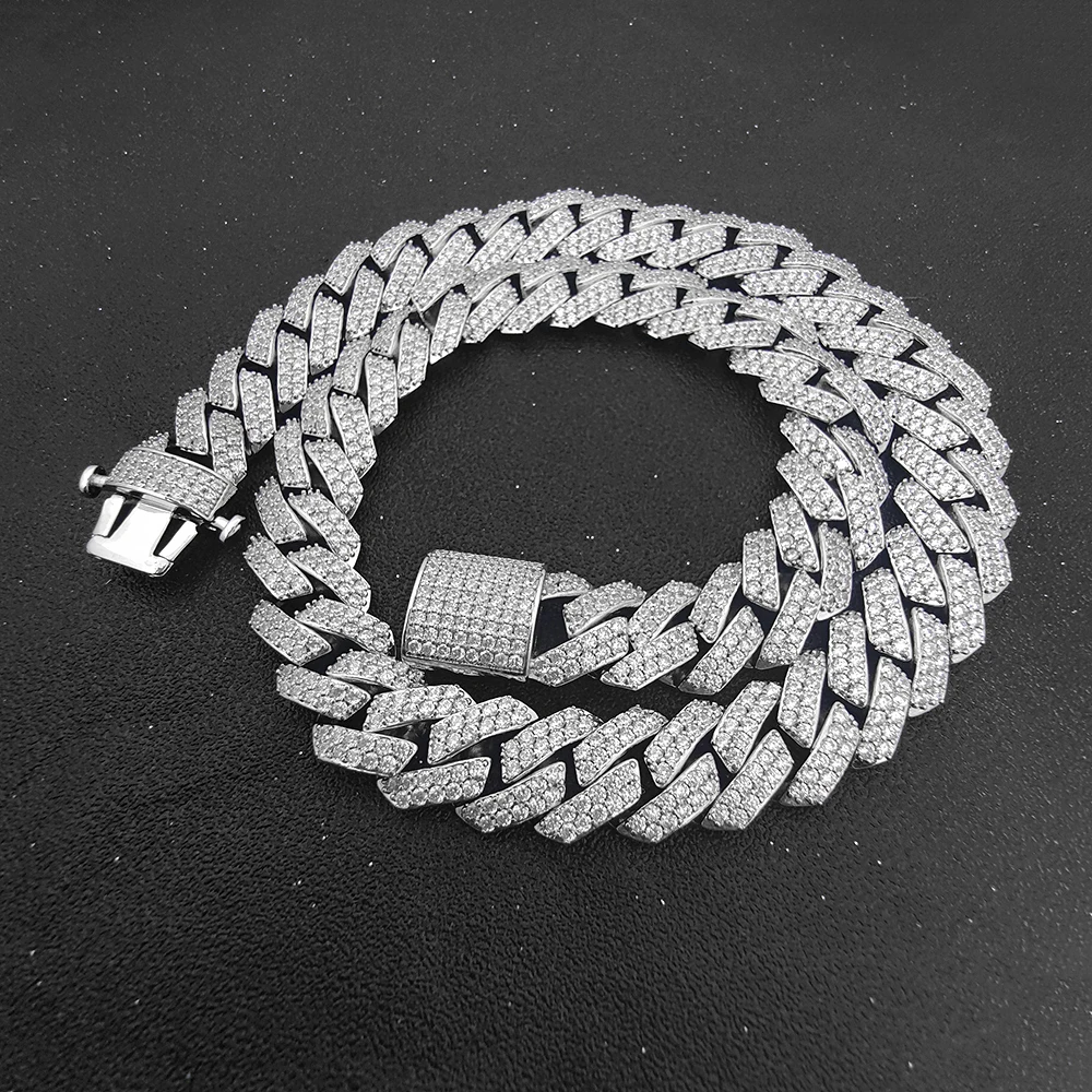 

Hip Hop Jewelry 15MM White Gold Plated Iced Out Chain Necklaces Women Miami Prong Cuban Chain Necklace