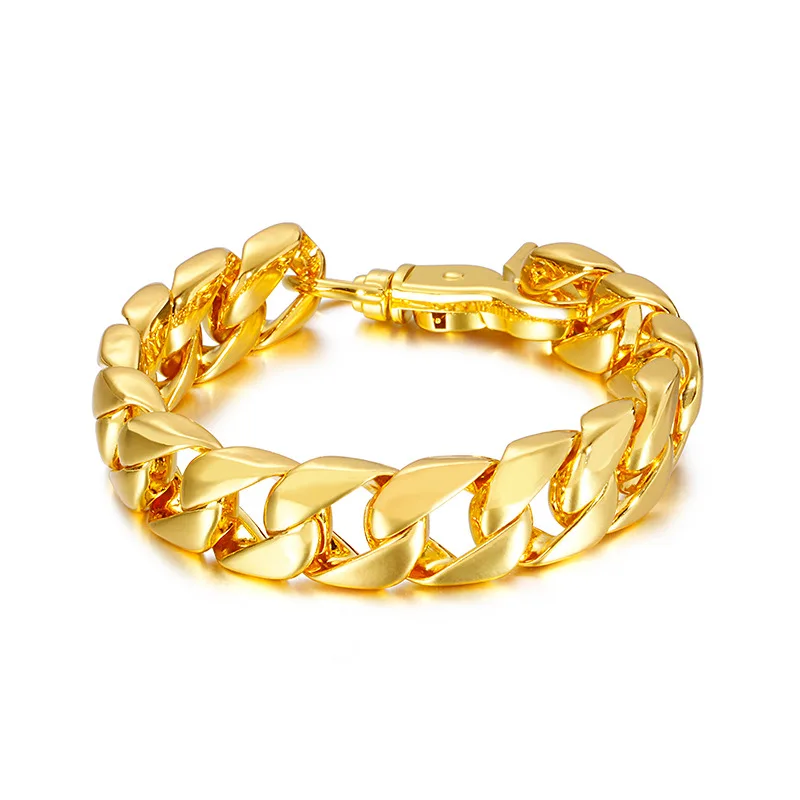 

European and American Popular Creative Fashion Gold Bracelet Trendy Men's Punk Copper Cuban Bracelets