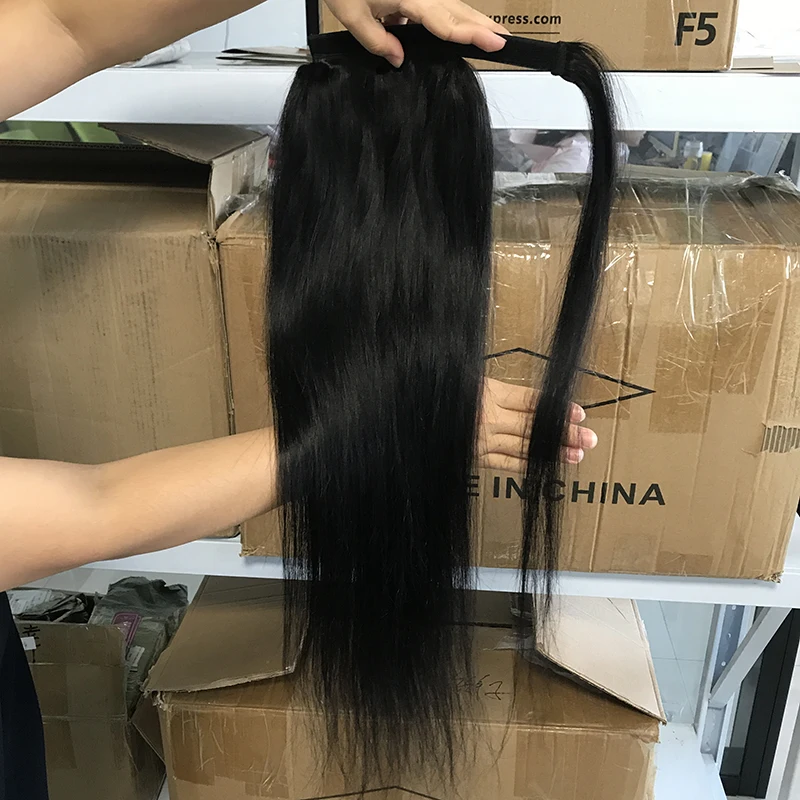 

Brazilian cuticle aligned human hair ponytail extension,black long ponytail clip on hair extensions