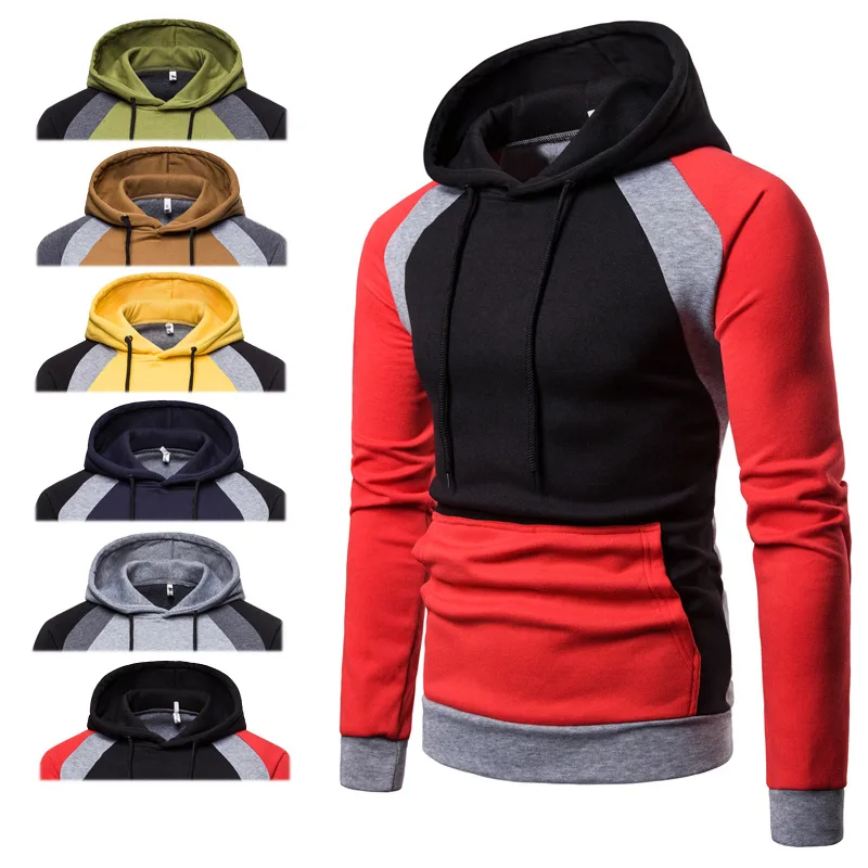 Men's Plus Size Hooded Sweater Color Matching Shirt Fashion Men's Thick ...