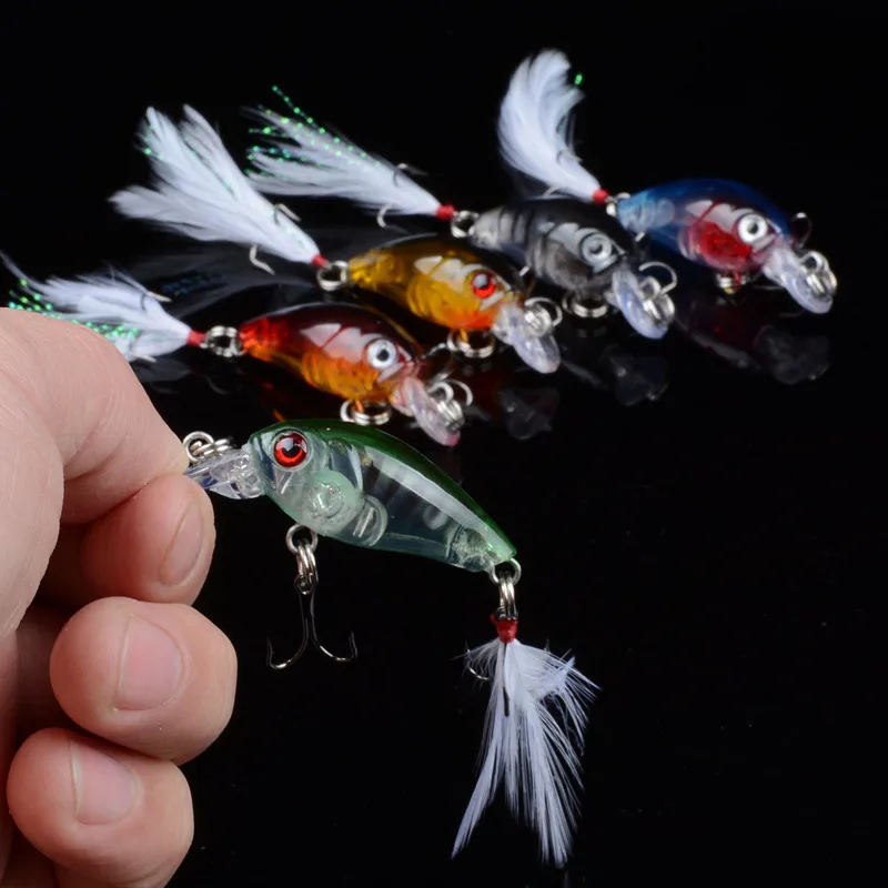 

1Pcs 4.5cm/4g Crystal Crank Fishing Lures Baits With 10# Feather Hooks Bass Crankbait Swimbait Wobblers For Pike Fishing