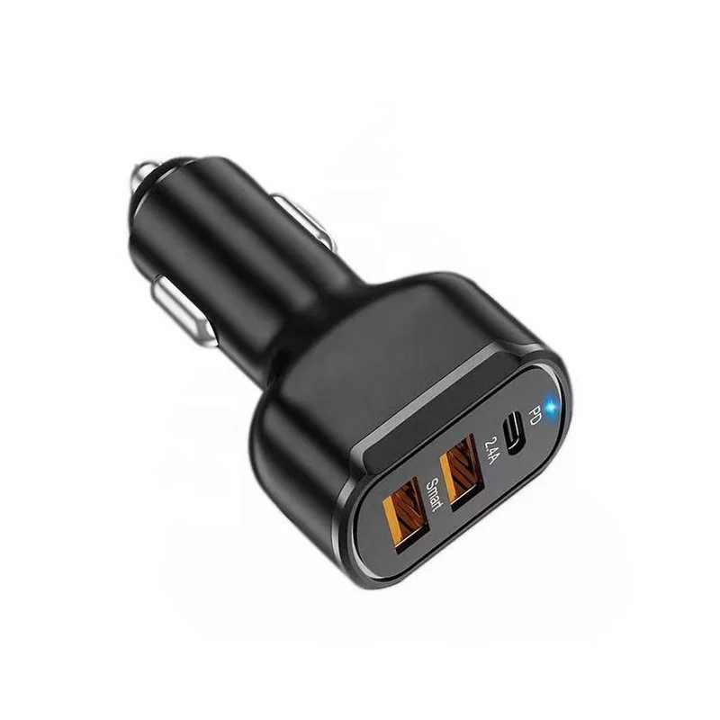 

30W 3 Ports USB Fast Car Charging Universal PD 3.0 18W Quick Charging Car Charger Mobile Phone Type C Fast Car USB Charger, Black