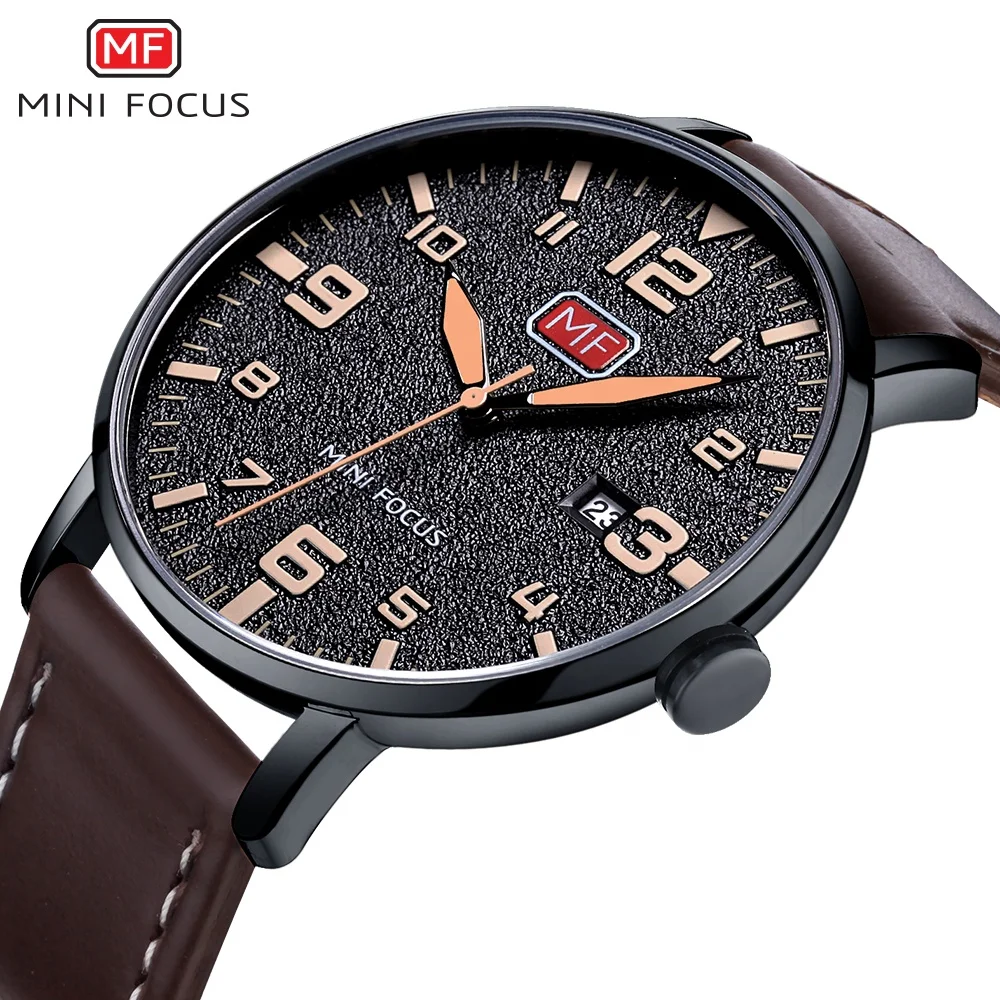 

MINI FOCUS 0158 Men Quartz Watch Leather Band Creativity Watches