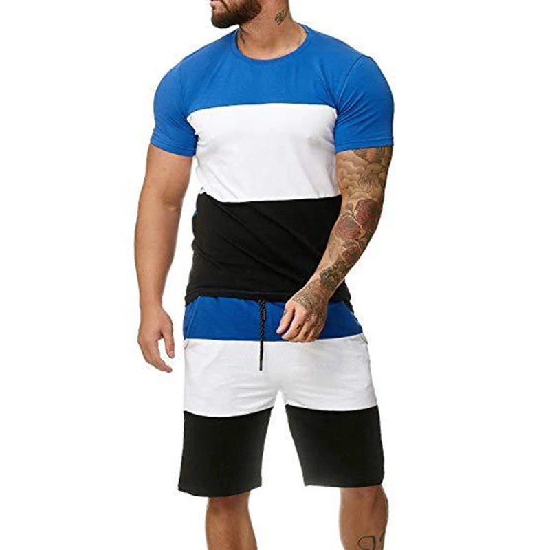 

Summer Men Custom Slim Fit Joggers Sport Tracksuit Short Sleeve Suit Sports Casual Colorblock T Sleeve Plus Size Men'S Shorts Se, Customized color