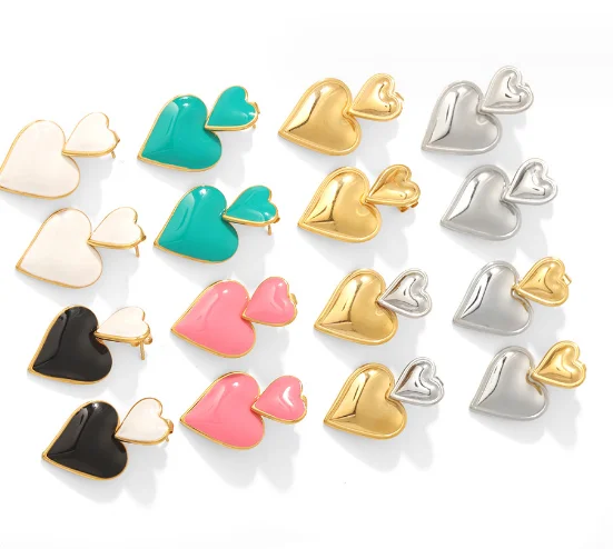 

18K Stainless Steel Hypoallergenic Colorful Oil Dropping Heart Earrings Fashion Women's Party Pendant Earrings Jewelry