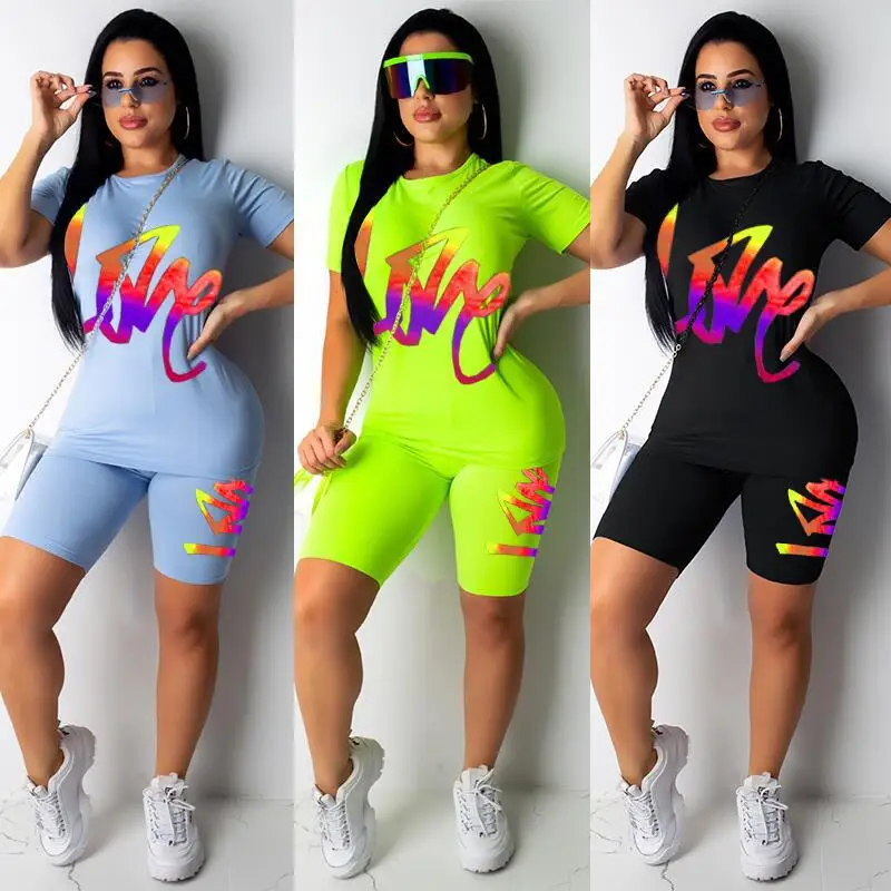 

2021 summer casual 2 piece set women clothing solid color outfits short sleeve two piece pants set