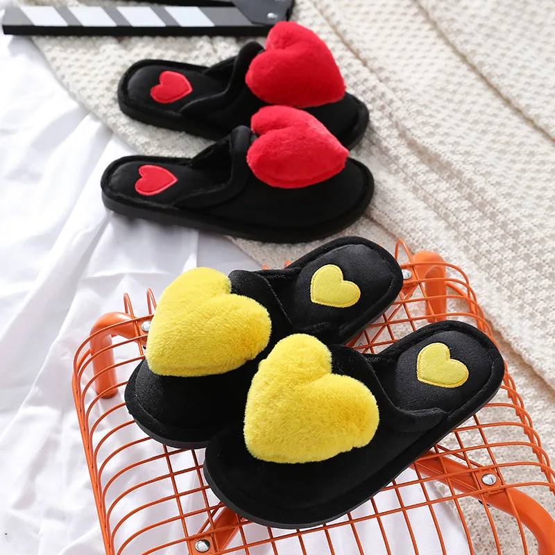 

2020 Autumn And Winter Ladies Cotton Slippers Anti-slip Warmth Korean Love Printed Cartoon Sandals Heart Women Slippers