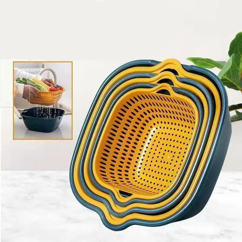 

Kitchen draining basket double-layer house hold multi-functional fruit and vegetable washing basket