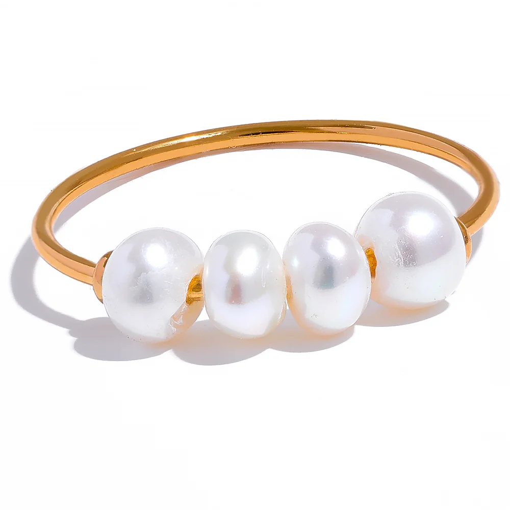 

JINYOU 690 Natural Freshwater Pearls Gold Color Stainless Steel Waterproof Thin Index Finger Ring for Women PVD Plated Jewelry