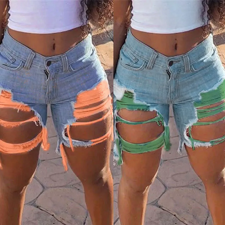 

Wholesale Ladies Stylish Ripped Women Shorts Plus Size Jeans Pants, Blue