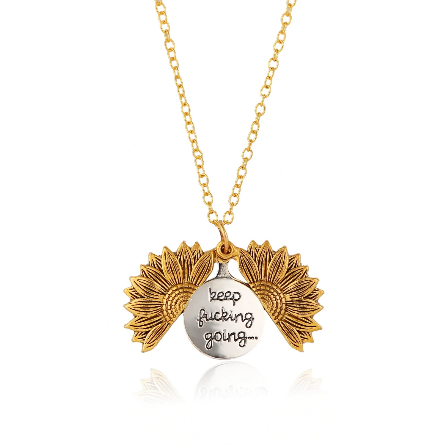 

Wholesale Antique Gold Silver Open Locket You Are My Sunshine Sunflower Pendant Necklace For Women