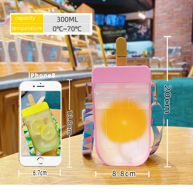 

Popsicle Water Bottle Plastic for Adult Children New Outdoor Transparent Drink Juice Portable Creative Mug Cute Straw Cup, Customized color