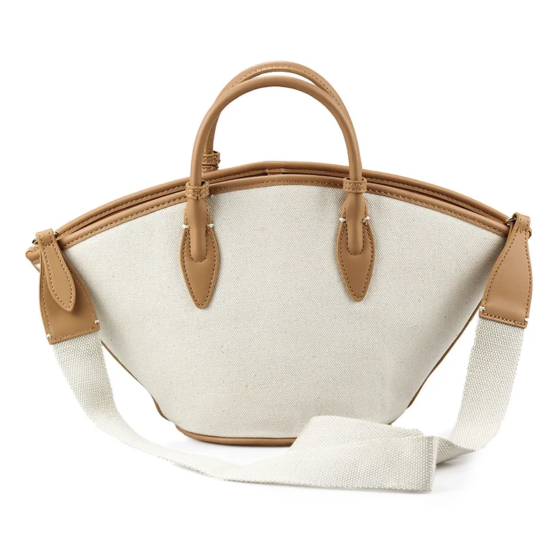 

Vintage canvas bag One-shoulder canvasPUStitching artistic shell bag Casual simple women's bag versatile customization
