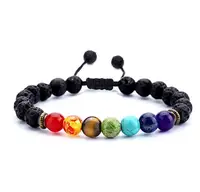 

Men Women 8mm Lava Rock 7 Chakras Bracelet Braided Rope Natural Stone Yoga Beads Bracelet