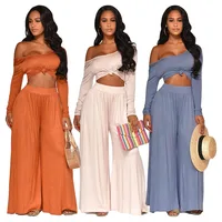 

KC-LG3018 Kuchi-Global wholesale women stylish solid loose pants and cop top two piece set