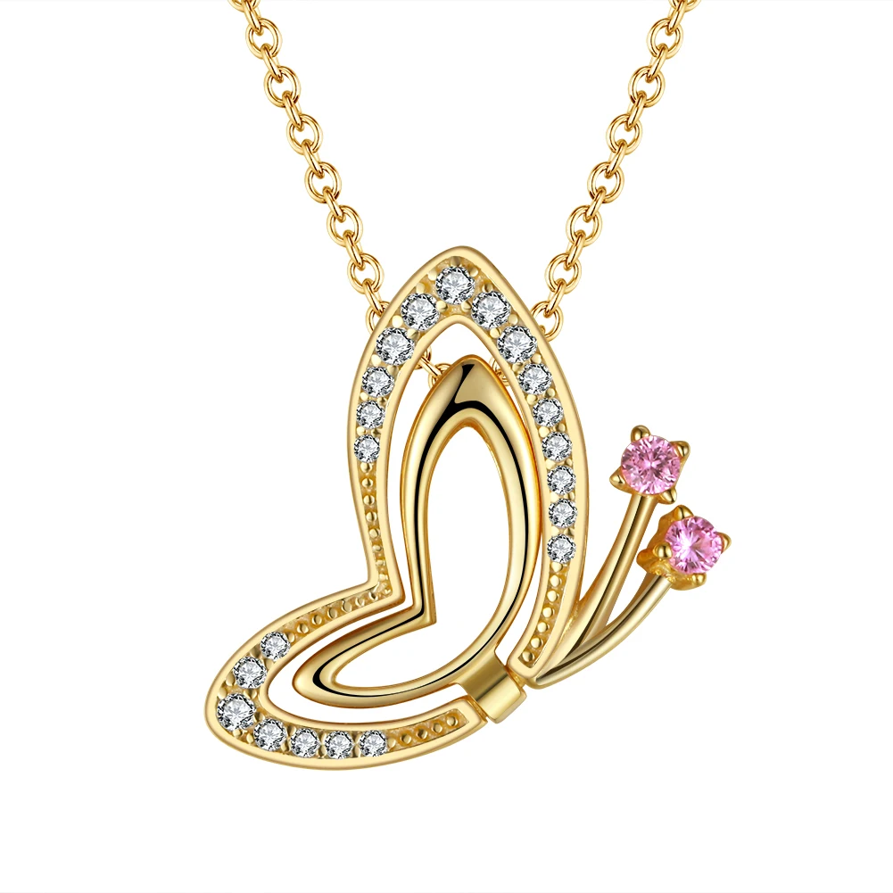 

RINNTIN SN293 Gold Delicate Everyday Minimalist Personalized Jewelry 14K Gold Plated Butterfly Pendant Name Necklaces for women