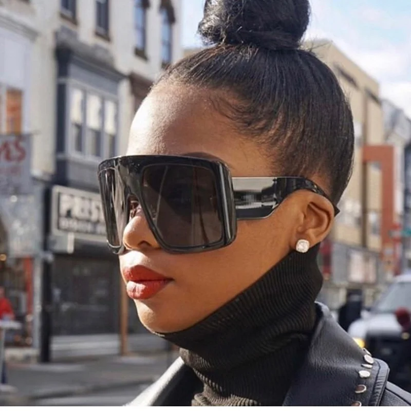 

95232 Trendy Retro Women Flat Top Thick Oversized Square Shades Sunglasses Oversized 2020, As shown