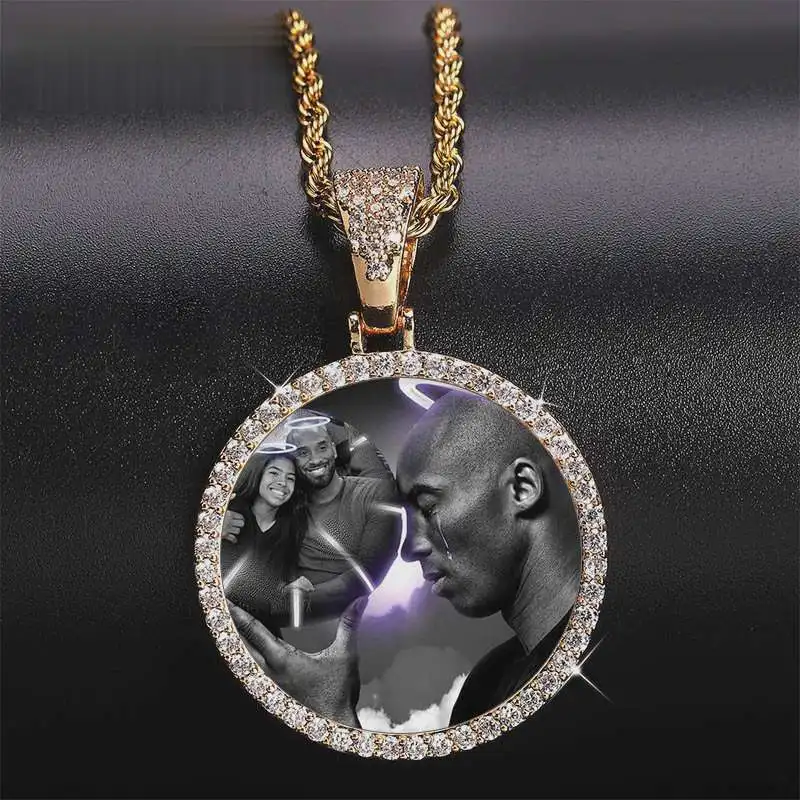 

Hophip Custom Photo Memory Medallions Solid Necklace Pendant Hip Hop Jewelry Cubic Zirconia Gold Chains Necklace