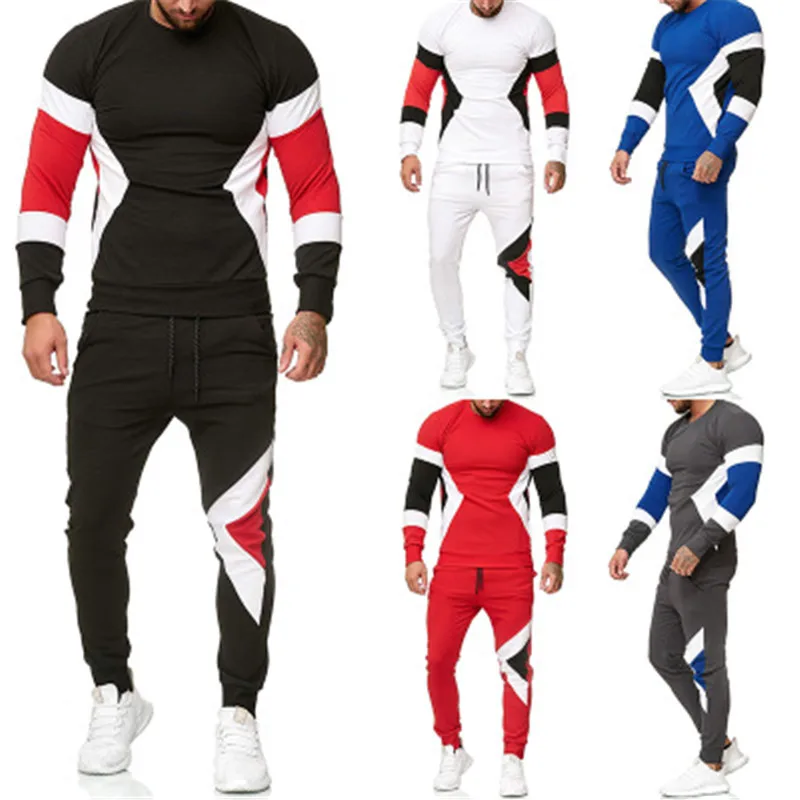 

Cross-border men's casual color matching sweater and pants suit foreign trade large size Suits