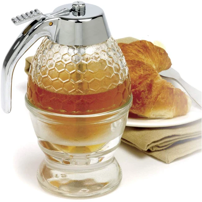 

Acrylic Honey Jar with Stand Container Cup Portable Honey Extractor Dipper Bottle bee Honey Dispenser, As picture