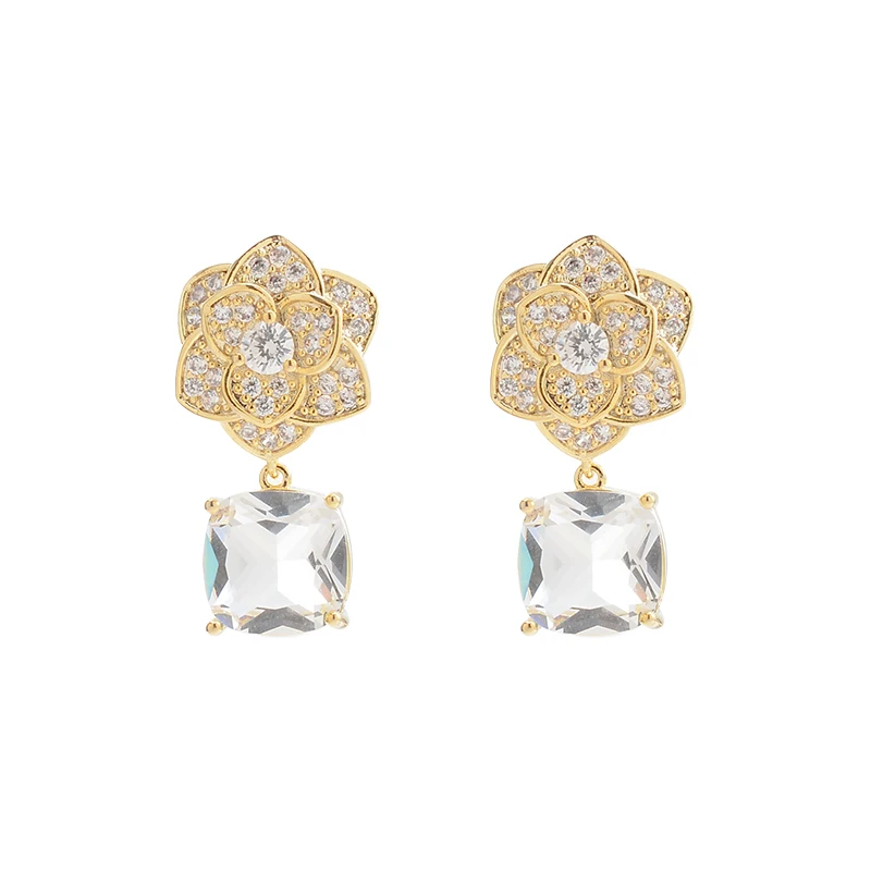 

ED64228 2023 new fashion women's earrings s925 silver needle micro-inset zircon full of diamond petal earrings