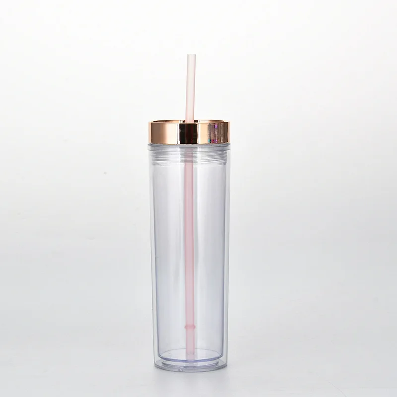 

Wholesale 16 oz slimming transparent plastic straw cup with rose gold lid transparent tumbler, Transparent clear