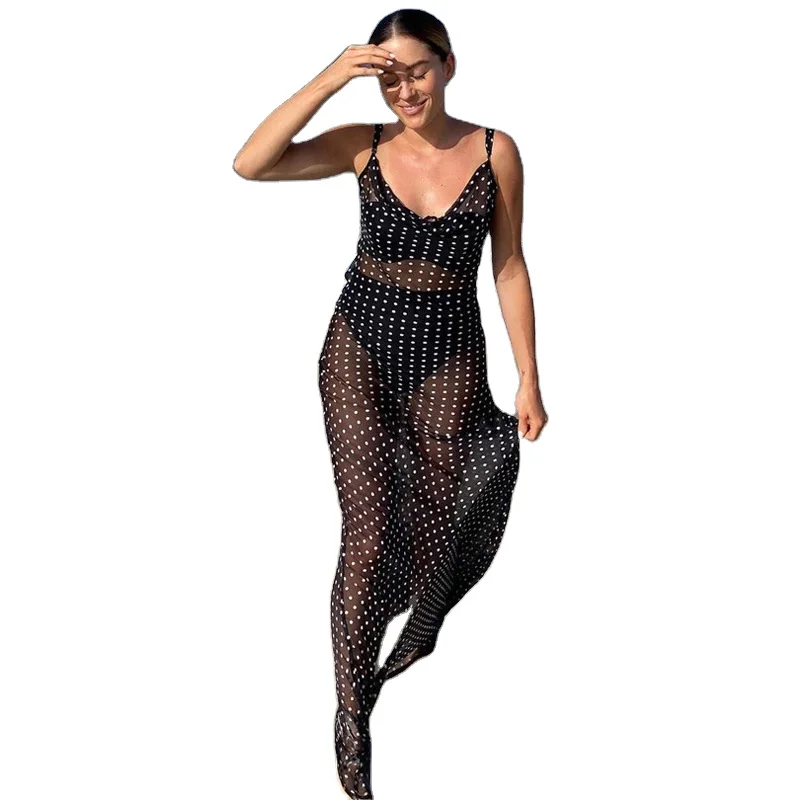 

Sexy Suspender Dress Mesh Perspective Women's Back Lace Up Dress For Woman, Black