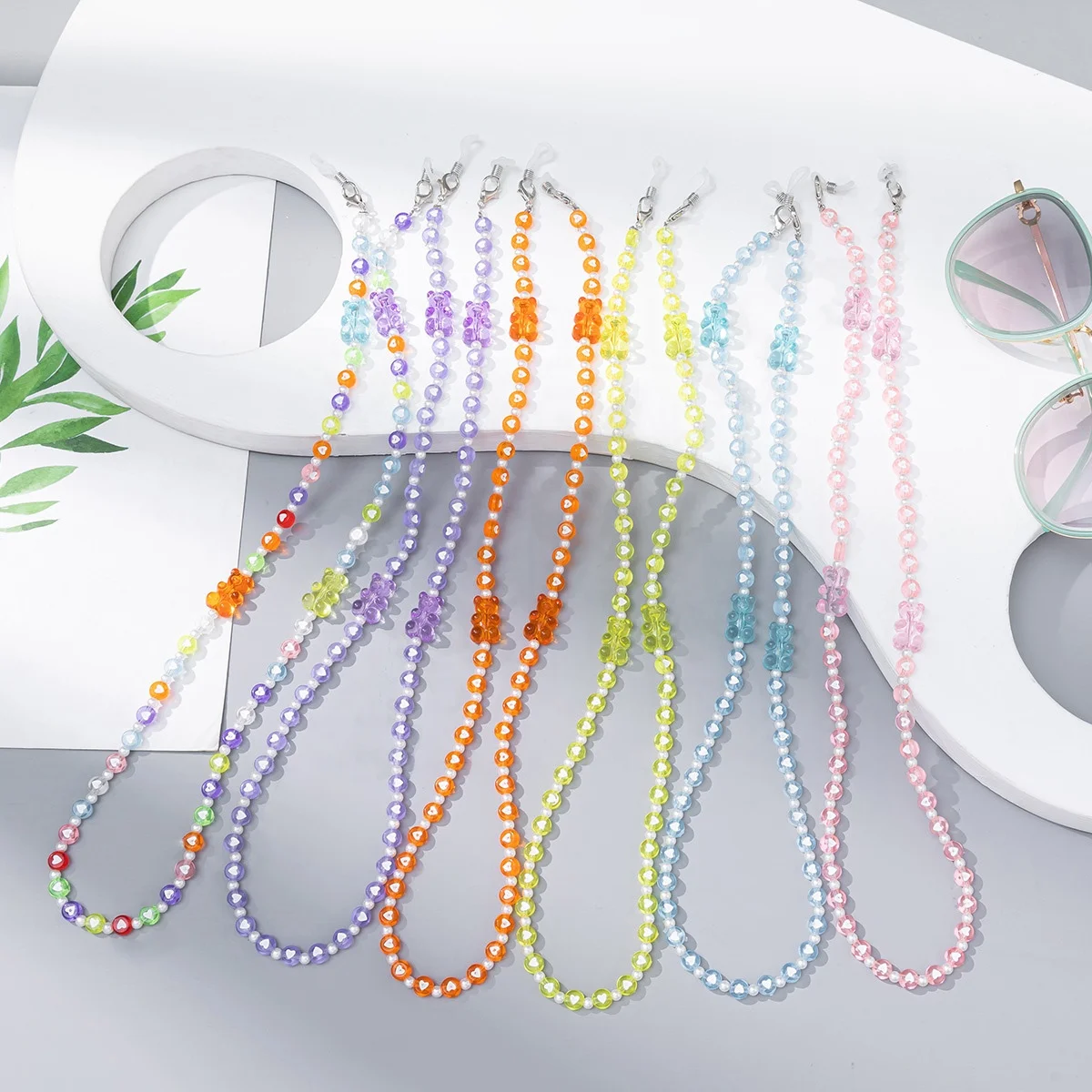 

Macaron Acrylic Heart Beaded Glasses Accessories Detachable Face Masking Chain Bear Pendant Neck Eyeglass Chains Cadena De Gafas
