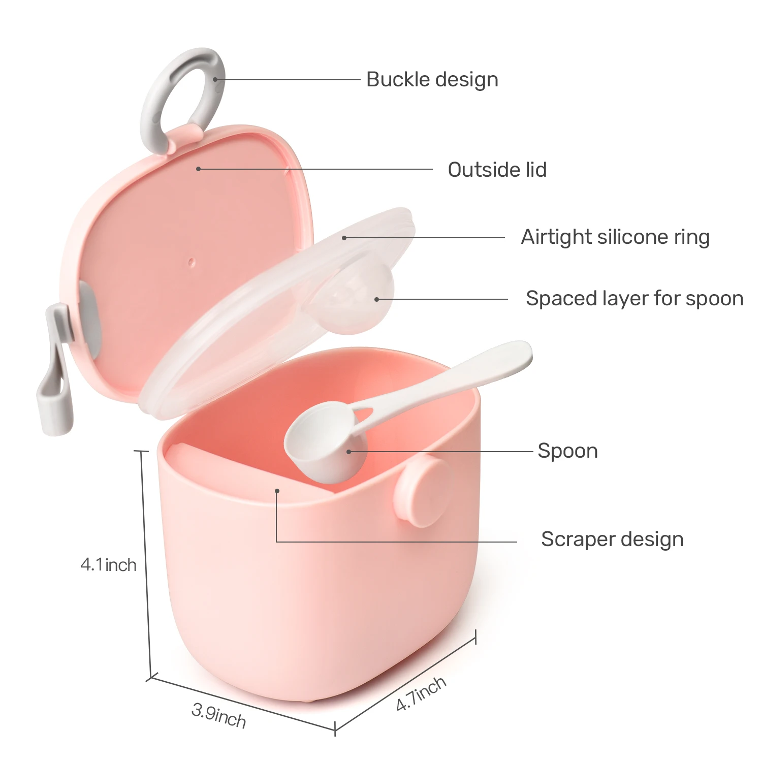 

Easy To Carry OEM ODM BPA Free Rotating PP Silicone Square Baby Milk Powder Container