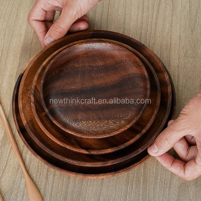 

Amazon hotselling acacia wood serving trays wooden dinning plates tableware wood bowl for household and restaurants