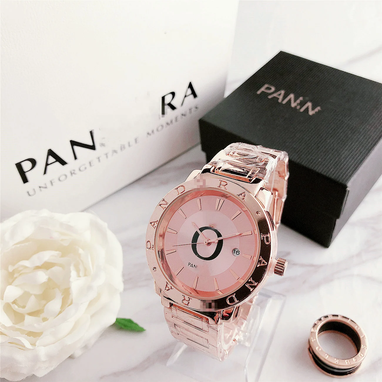 

Hot sale high-end colorful fashion trend steel belt watch female simple wild ladies watch, Gold