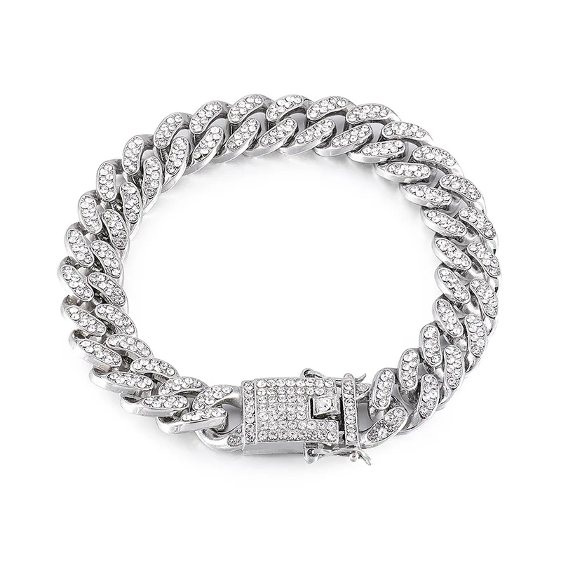 

Hip-hop Men Bracelet 12mm Full Diamond Cuban Jewelry Bracelet Men's Fashion Diamond Inset Men Fashion Bracelet, 3 colors