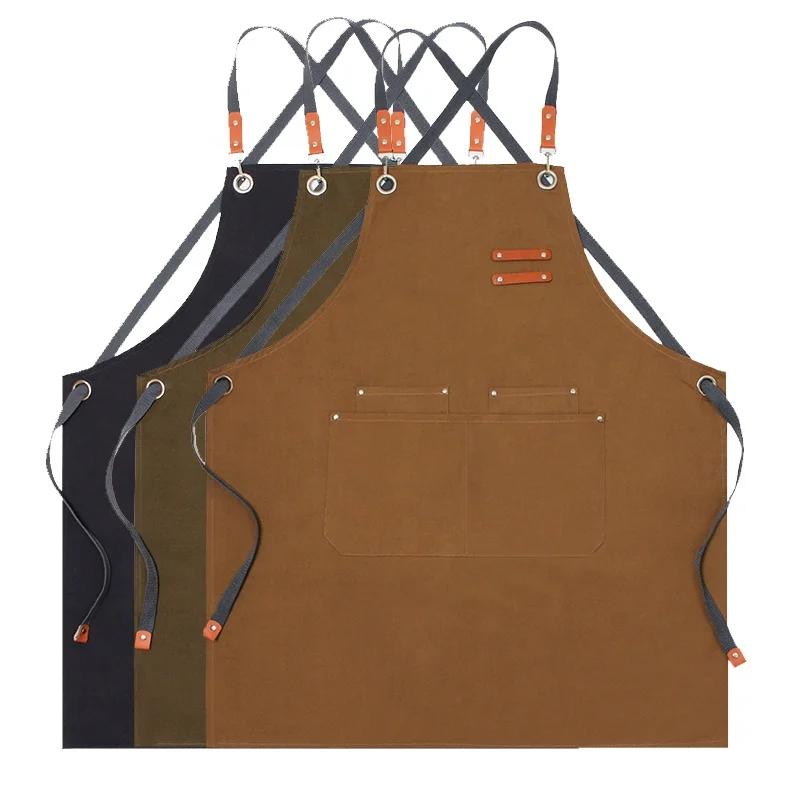 

FACTORY Customized Logo Cross Back Chef Apron Cooking Craftman Workshop BBQ Garden Grill cotto Canvas Apron, White;blue;brown;black