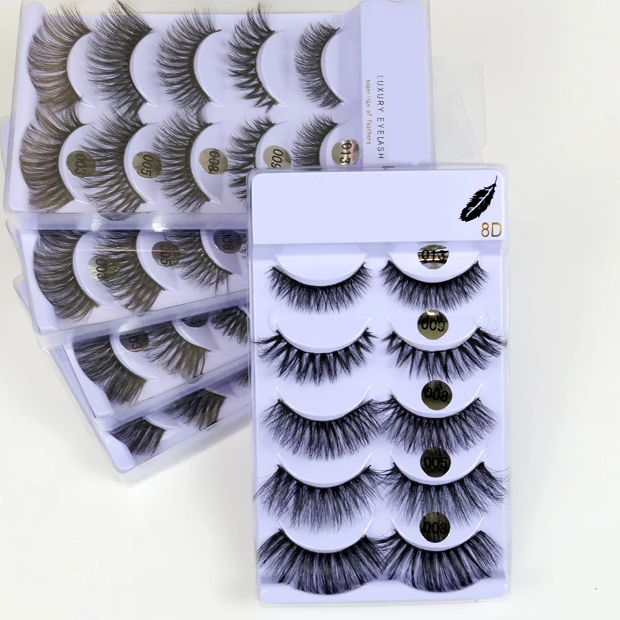 

Fluffy mink eyelashes most hot sells Handmade Luxurious Volume Fluffy Natural False Eyelashes 5 Pairs, Natural black