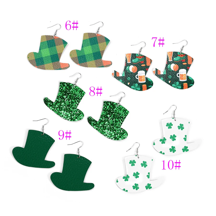 

E-1180 Xuping new women fashion jewelry leather material hat patterns St. Patrick's day hook earrings