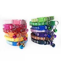 

Polyester Small Cats Dog Collars With Bell Pet Collar Breakaway Adjustable Dog Puppy Bling Paw Prints Pet Supplies