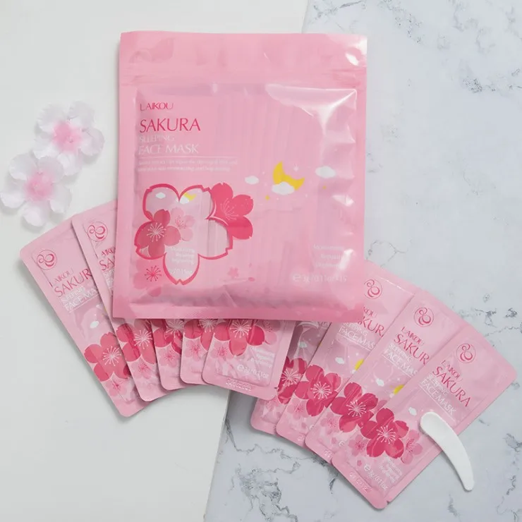 

Wholesale LAIKOU SAKURA Cherry Blossoms Sleeping Face Mask Female Sleep Face Mask Women Facial Sleeping Mask For Night, White