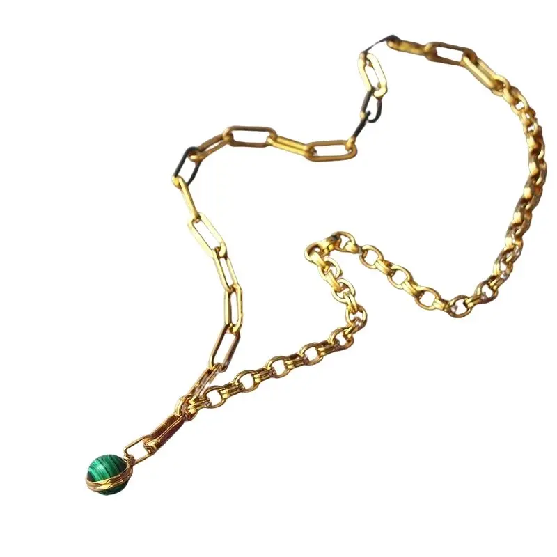

Copper Jewelry Accessories Snake Chain Green Resin Ball Pendant Gold Plated Necklace