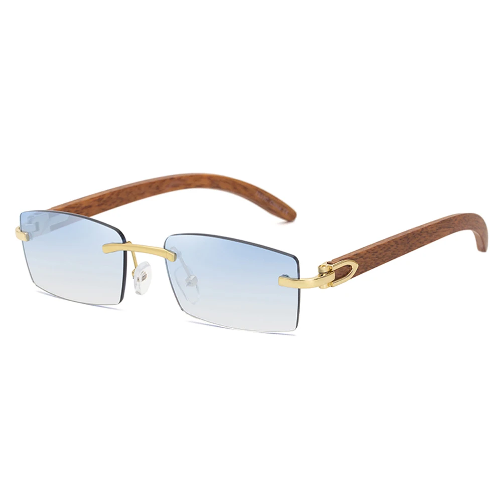 

Rimless frameless fashion sun glasses for men male wood grain shades sunglasses women