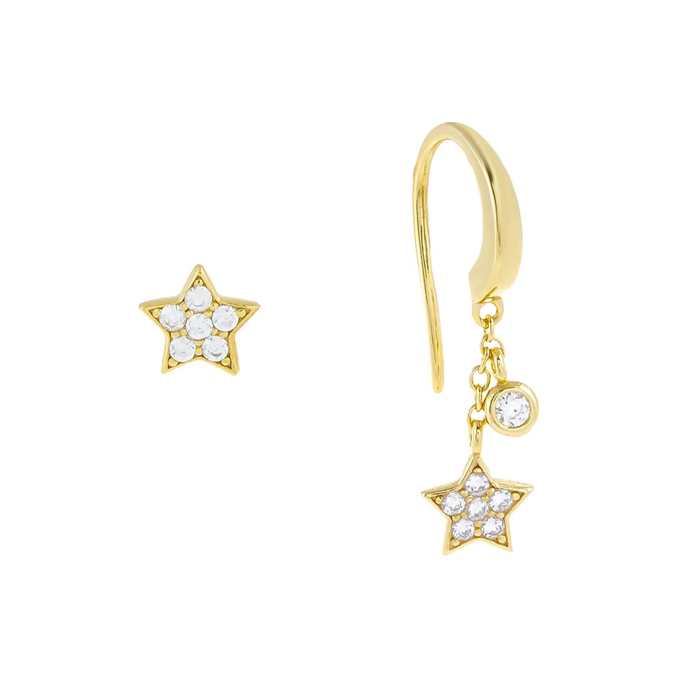 

925 Sterling Silver 18k Gold Plated Star Threader Hoop Stud earrings For Woman Gold Plated Earrings