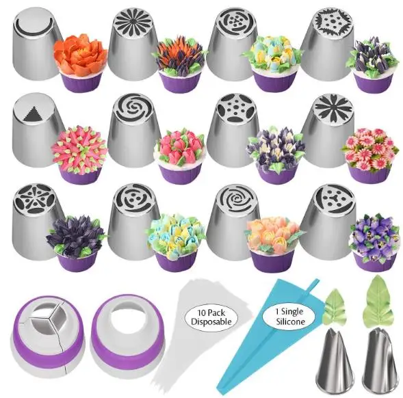 

27pc/Set Russian Stainless Steel Pastry Icing Nozzles Decorating Cakes Cake Tips sets,cake piping set