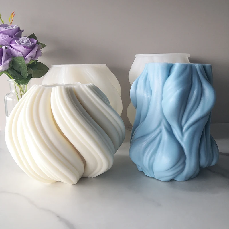 

New Design Irregular Geometric Wave Twirl Candle Mould Taper Abstract Art Wavy Stripe Pillar Candles Silicone Mold, White