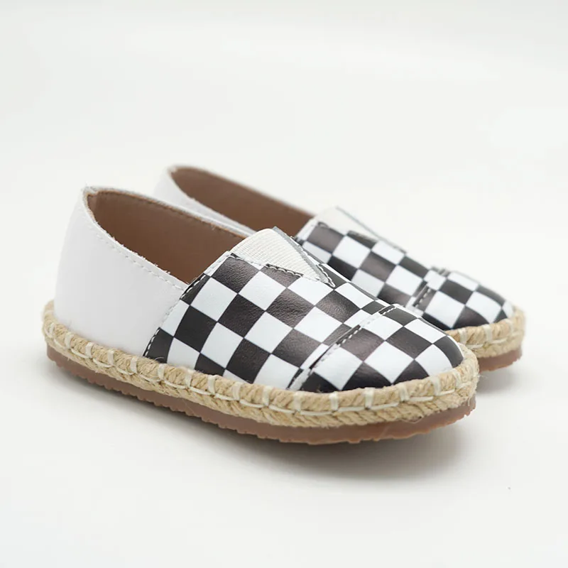 

checkered print leather summer casual children boys kids loafer shoes