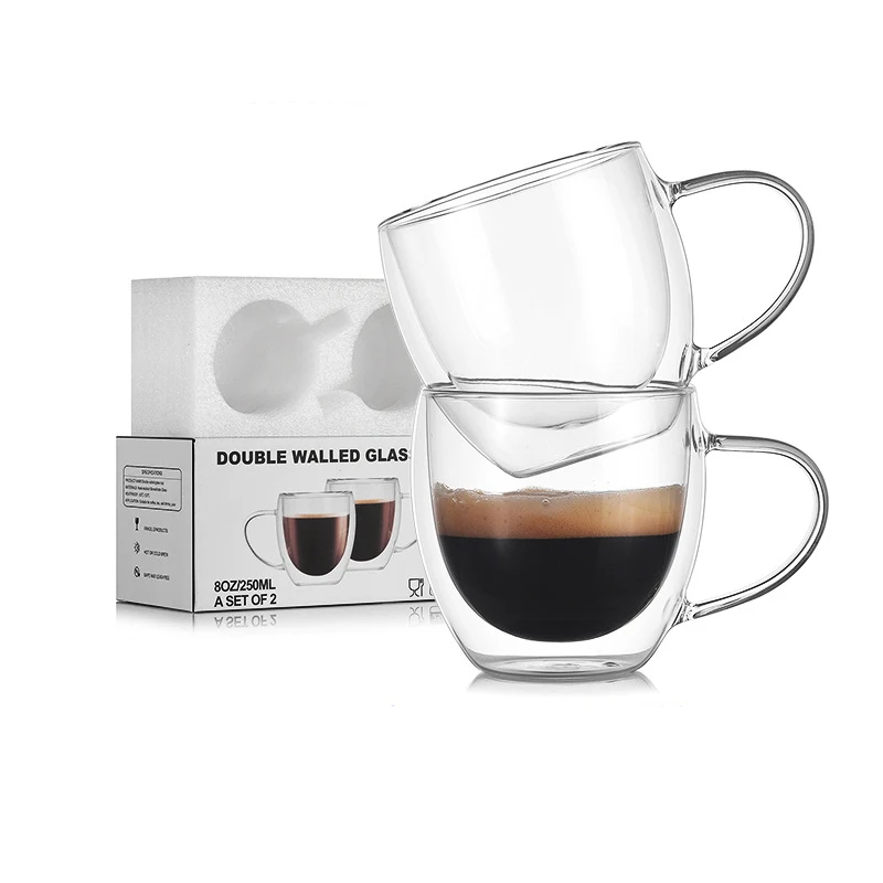 

Household double layer glass transparent milk juice water coffee cup set, Clear