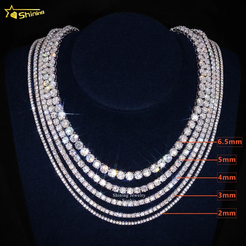 Fast Shipping Hip Hop Iced Out D Color VVS Lab Moissanite Diamond 925 Sterling Silver 2MM 3MM 4MM Tennis Bracelet Chain Necklace