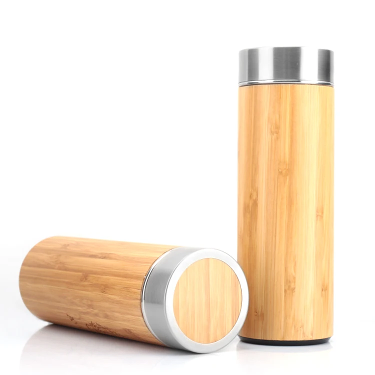 

Bamboo Vacuum Insulation Water Bottle With Stainless Steel Strainer