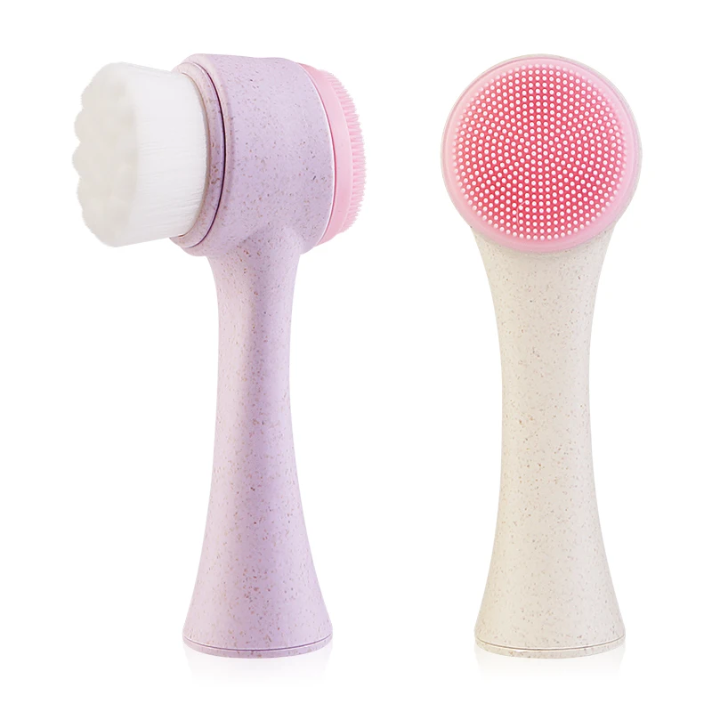 

Eco Friendly Biodegradable Korean Facial Cleansing Brush With Silicone Massage Brushes For Deep Cleaning, Pink, blue/white, pink/white