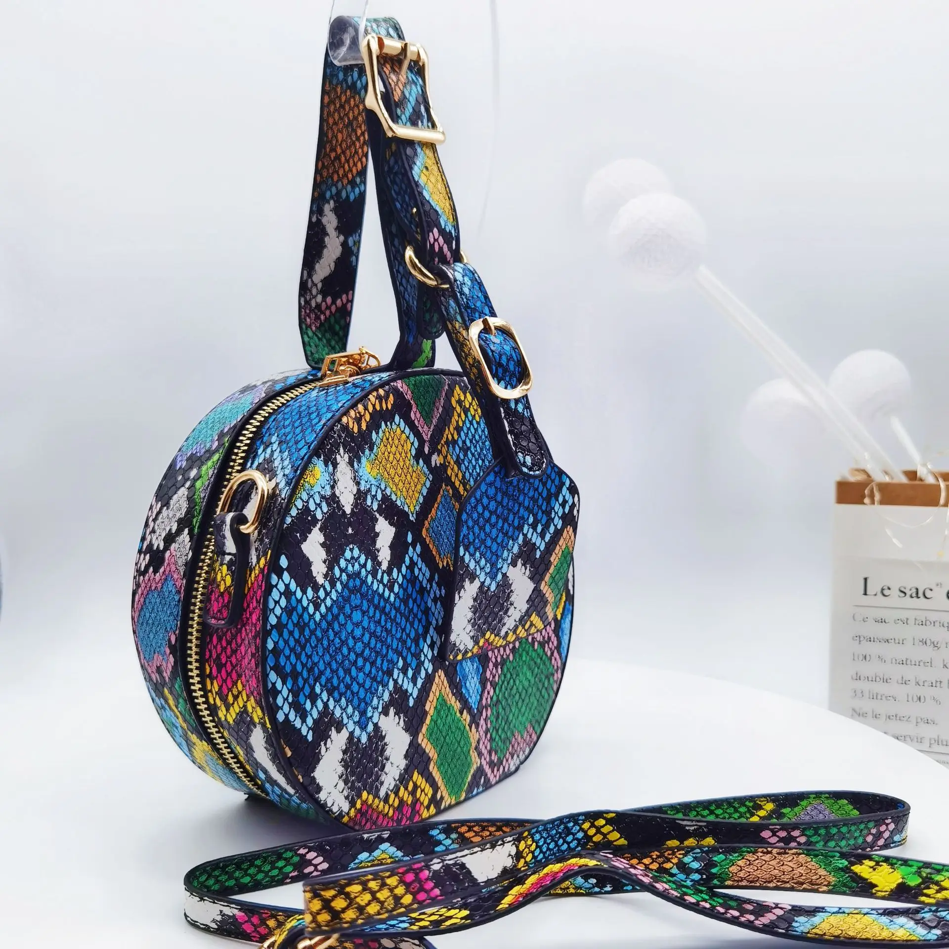 

Stylish popular women's fashional handbags snake skin design zipper handbags for women travel ladies handbag